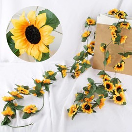 BSITSSS 2 Pieces Artificial Sunflower Garland, Sunflower Decoration, Flower Garland Decoration, Silk Flowers Hanging Sunflower Garland, Garland Sunflower Tendril for Home, Hotel, Office, Wedding,
