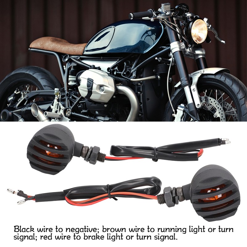 Pair Motorcycle Turn Signal Light with Grill Cover 3 Wires