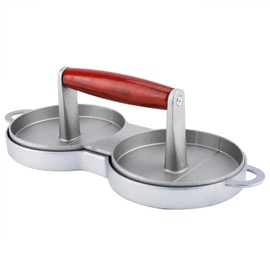 Non-Stick Double Burger Press Mould Aluminum Alloy with Wooden Handle Patty Maker Hamburger Press Kitchen Utensils Gadgets Baking Tools Silver