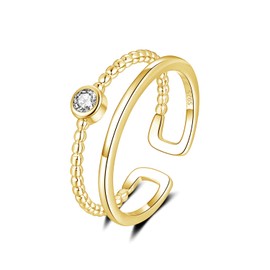 Loutade Silver Women's Rings, 925 Sterling Silver Open Adjustable Rings, Double Ring Open Silver Rings, Silver Rings Women's 925 in X-Shape, Simple Finger Rings for Women for Birthday Christmas, stone