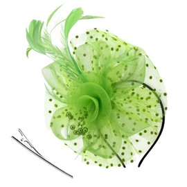 DRESHOW Fascinators Hat Flower Mesh Ribbons Feathers on a Headband and a Clip Tea Party Headwear for Girls and Women
