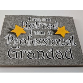 Professional Grandad Wooden Fridge Magnet, 11 cm x 8 cm, Grey with Yellow Stars