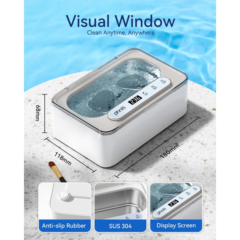 Ultrasonic Jewelry Cleaner, Phniti Ultrasonic Retainer Cleaner with Timer, 47KHz