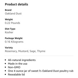 Oakland Dust Poultry Rub Seasoning Best Wings Ever 4 oz