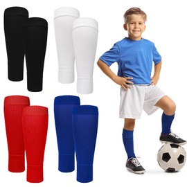 4 Pairs High Elastic Sock Sleeves, 4 Colors Cut Football Socks Kids, Soccer Shin Guards Sleeves, Soft Team Leg Sock Sleeve, Comfort Footless Football Socks, Anti Slip Kids Sock Sleeves for Boys Girls