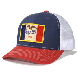 Homeland Tees Men's Iowa Flag Patch Trucker Hat - Blue/Red/White