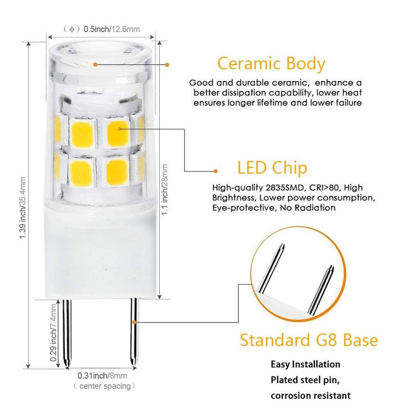 Dimmable G8 LED Bulbs, 20-25W Halogen Equivalent, T4 JCD Type