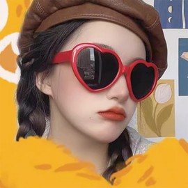 YUELUQU Heart Sunglasses Women Men Polarised 90s Vintage Festival Accessories Party Glasses, red / grey