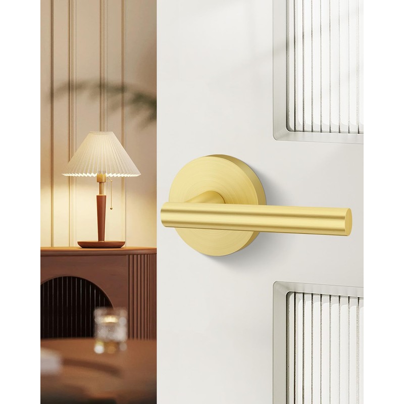 Haidms 2 Pack Gold Door Handles - Brushed Gold Interior