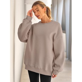 EFAN Womens Oversized Sweatshirts Hoodies Fleece Crewneck Sweaters Casual Tops Comfy Fall Fashion Outfits Winter Clothes 2025 CoffeeGrey XL