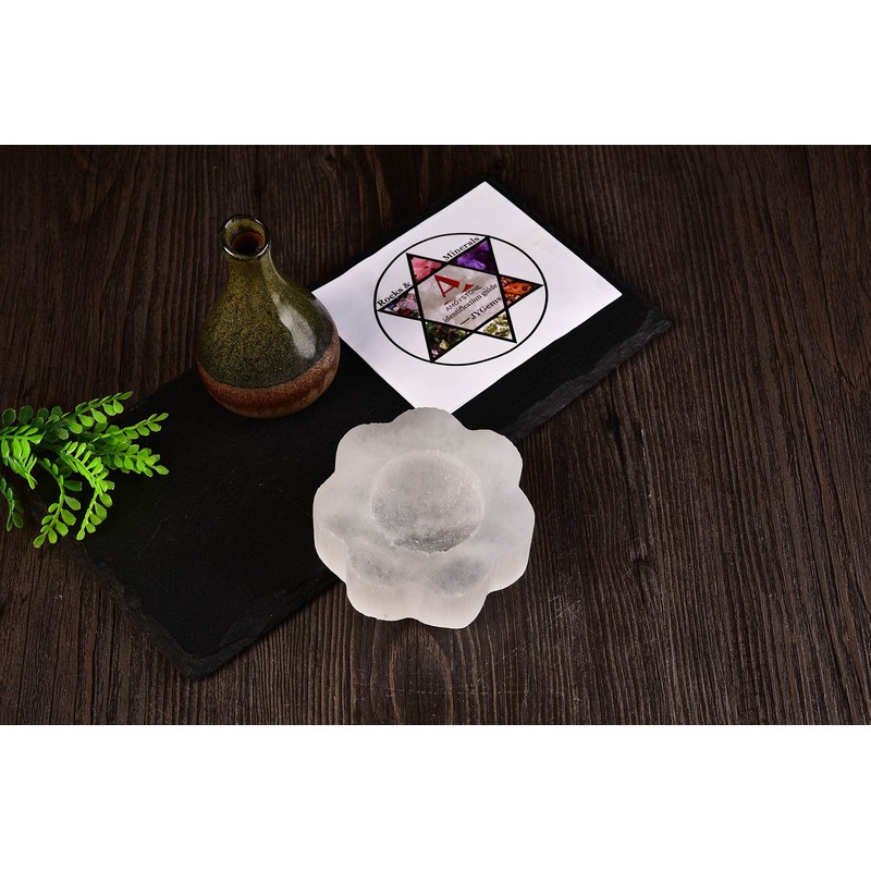 AMOYSTONE Selenite Tealight Holders Small Sunflower Shaped Crystal Candle Holders