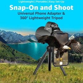 Python 10x42 mm Explorer Monocular Telescope with Smartphone Adapter & Tripod, High Powered Monocular Telescope - Army Green