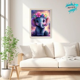 KEYIFA Diamond Art Kits for Adults, DIY Diamond Painting Baby Elephant, Round Full Drill, 5D Animal Diamonds Dots Mosaic Painting, Crystal Gem Arts Craft for Home Wall Decor 30x40cm
