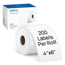 POLONO Genuine 4"x6" Direct Thermal Shipping Labels, Perforated Postage Shipping Labels Compatible with POLONO PL80E, PL70E and PL60 Label Printer, Permanent Adhesive, Commercial Grade, 200 Pack/Roll