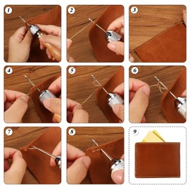 WILLBOND 12 Pcs Leather Sewing Awl Kit Including Handheld Sewing Repair Awl Straight and Bent Needles and 8 Rolls Waxed Threads with Small Screwdriver for DIY Craft