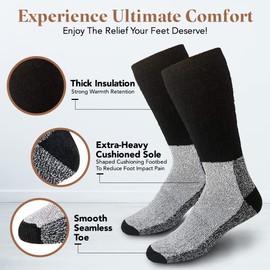 Debra Weitzner Merino Wool Thermal Socks For Men and Women - Cold Weather Extra-Warm Winter Boot Socks (3 Pairs), Grey/Navy/Black, 12-14 UK