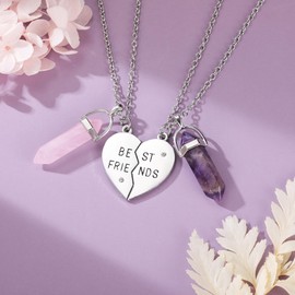 JSDDE BFF Friendship Necklace for 3/4 Partner Chains Best Friends Forever and Ever Heart Puzzle Pendant Necklace Healing Stones Chain Jewellery for Sisters Partner Friends, Gemstone, No Gemstone