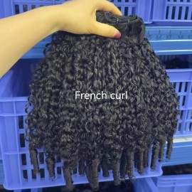 Pineapple Body Wave Natural Straight Kinky Burmese Curly Fumi Vietnamese Deep Wave Raw Cambodian Human Hair Bundlesstyle: 1 bundle French curl, color: natural black, Stretched Length: 14 in