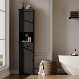 Viaozutis Tall Bathroom Cabinet, Storage Cabinet with 2 Doors & 2Drawer, with Ajustable Shelve, for Bathrooms, Kitchens,Entrances,Bedrooms（Black）