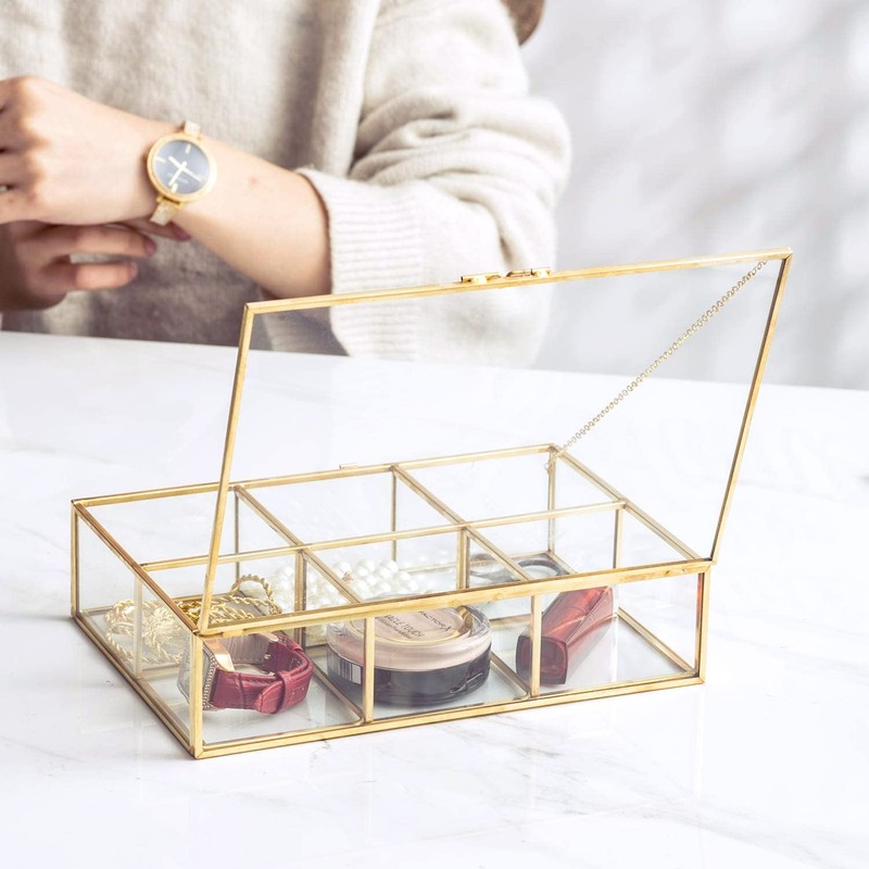 Levilan Golden Vintage Glass Box Clear Glass & Brass Metal