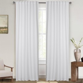 Ramanta Home Cotton Light Filtering Curtains 50x96 Inch - Set of 2, Farmhouse Cotton Textured Semi Sheer Drapes, Back Tab Window Linen Curtain Panels, Duck Fabric Curtain for Living Room - White