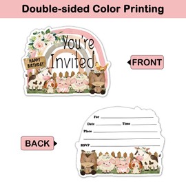 REWIDPARTY Farm Animals Themed Party Invitations with Envelopes & Stickers（Set of 15） Rainbow Fill-in Invitations Kids Party Invites Cards Party Supplies Favors for Birthday Baby Shower Graduations