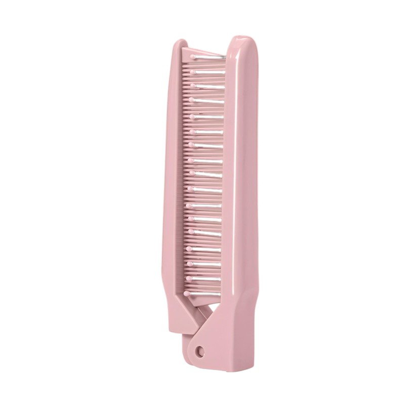 Pink Foldable Hair Comb - Compact Travel Brush for Purses