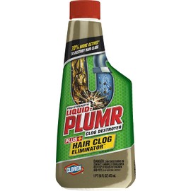 Liquid-Plumr 16 oz Pro-Strength Hair Clog Bathroom Cleaner Eliminator Drain Cleaning Clog Remover, 2-Pack