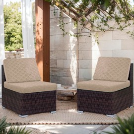 Outdoor Waterproof Cushion Covers,Stretch Patio Cushion Covers Replacement Sofa Washable Cushion Slipcover,Fit for Outdoor Furniture(Khaki,2Pcs)