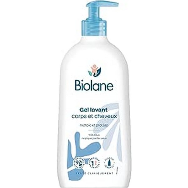 BIOLANE - Gel douche bebe corps et cheveux 2 en 1 - Gel lavant - 750ml - 97% Origine Naturelle - Doux - Peaux Sensible - Gel cheveux enfant - Fabriqué en France