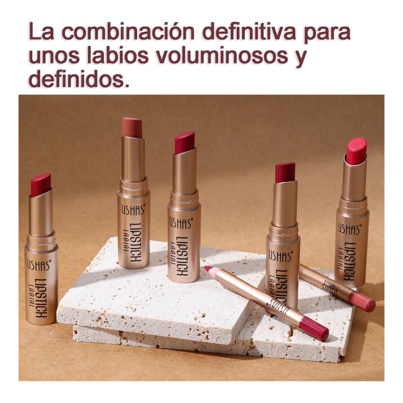 Set De Lapiz Labial Y Delineador Color Mate Impermeable 2pcs