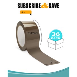 APQ 36 Rolls of Tan Carton Sealing Tape 2” x 110 Yards. Thickness 2 Mil 50 Micron Polypropylene Pressure Sensitive Tape for Packing, Shipping, Moving Boxes. Acrylic Adhesive. No Weathering, Yellowing.