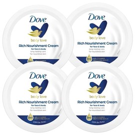Dove Nourishing Body Care, Face, Hand, and Body Rich Nourishment Cream for Extra Dry Skin with 48-Hour Moisturization, 4-Pack, 2.53 Oz Each Jar