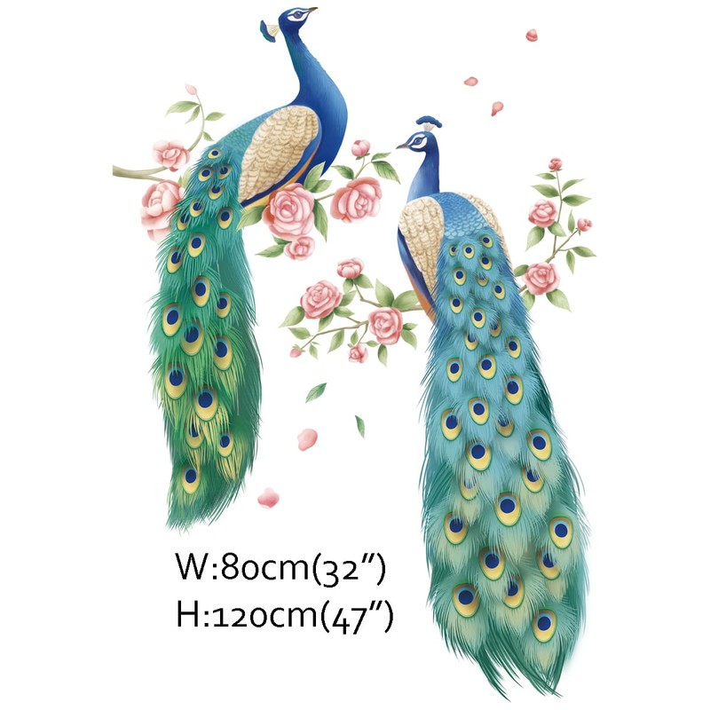 Runtoo Peacock Wall Decal Flowers Tree Branch Bird Wall Stickers