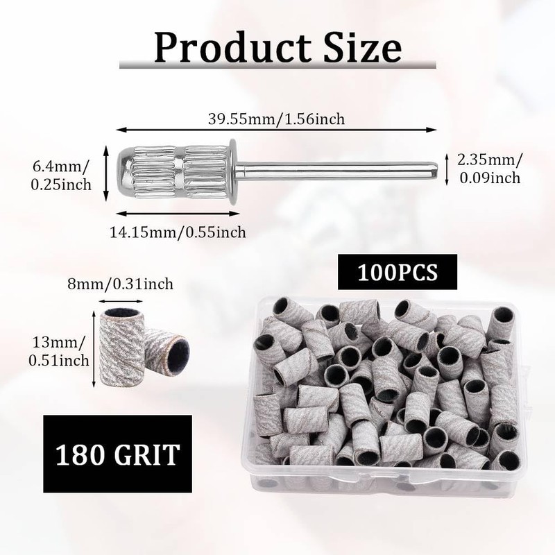 Henyall 180 Grit Sanding Bands Nail Drill 100Pcs,Sanding Band Nail
