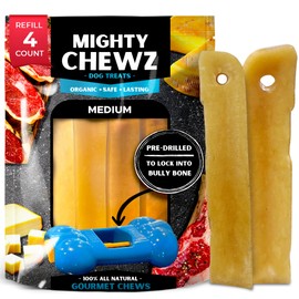 MIGHTY CHEWZ Yak Chew Refill Pack Only, Medium (4 Pieces) - Pre-Drilled, Ready to Chew and Designed for Safety