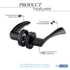 XFORT Matt Black Warped Lever On Rose Door Handles, Twisted Lever Latch Rose Door Handle, Ideal for Internal Wooden Doors for Home and Office (1 Pair)