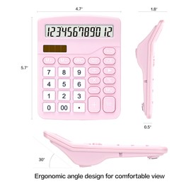 Calculator, Deli Standard Function Desktop Calculators with 12 Digit Large LCD Display and Sensitive Button, Solar Battery Dual Power Office Calculator, Pink
