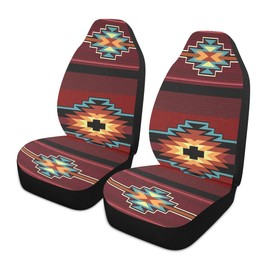 LONSANT Native American Tribal Car Seat Covers Set of 2,Southwest Native Aztec Red Print Navajo Design Universal Auto Front Seat Cushion Protector for Women Men Cute Car Accessories Fit for Car Truck