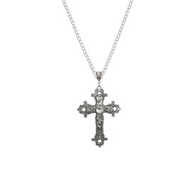 YISXVD Elegant Cross Flower Necklace for Women Dainty Floral Cross Pendant with Chain Delicate Christian Jewelry, Large, Alloy Steel, No Gemstone