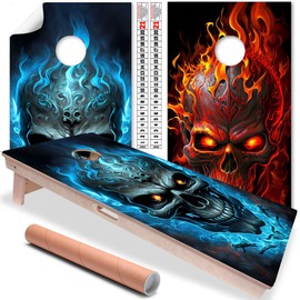 Cornhole Board Wraps and Decals for Boards Set of 2 Skins Professional Vinyl Covers Sticker - Flaming Skull Gothic Art Cornhole Decal for Boards Covers Sticker Cornhole Vinyl Wraps