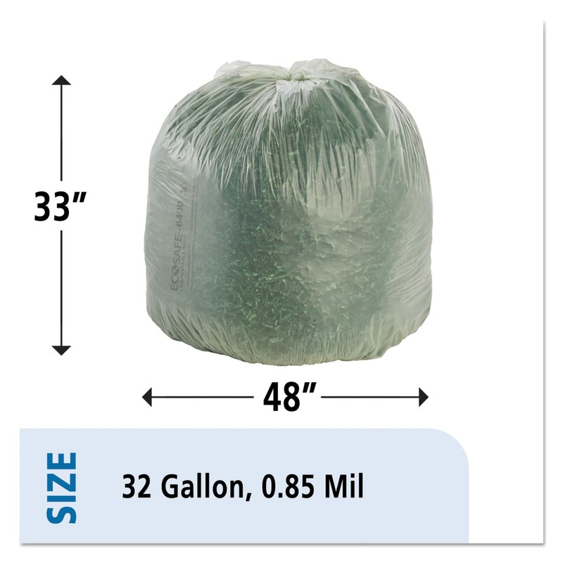 EcoSafe-6400 Compostable Compost Bags, .85mil, 33 x 48, Green, 50/Box