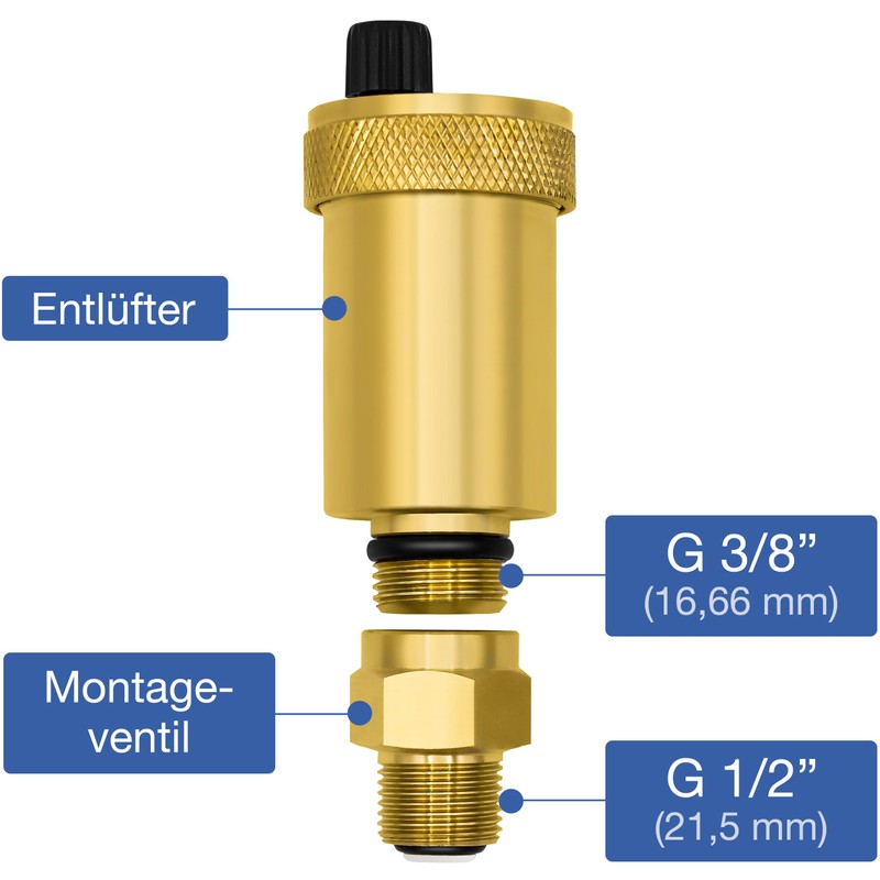 VARIOSAN Automatic quick bleeder 12111, 1/2 inch, bare brass, narrow