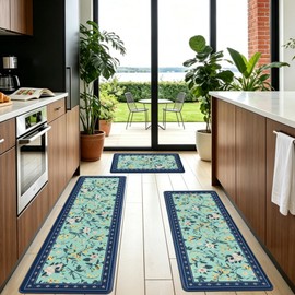 CHICNOOK Vintage Pastoral Style Anti-Fatigue Non-Slip Kitchen Rugs,Set of 3