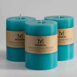 MOZEAL 3" x 4" Hand-Poured Unscented Candle,Dripless Pillar Candle Set of 3,Long Clean Burning,Approx 72 Hours Burn Time,Rustic Country Style,Wedding,Dinner,Christmas and Home Decor,Turquoise Teal