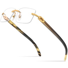 HEPIDEM 100% Really Buffalo Horn Handmade Glasses Square Rimless Luxury Eyeglasses 0816 (Colorful Buffalo Horn, 53)