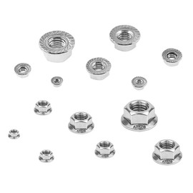 Guard4U 140Pcs M3 M4 M5 M6 M8 M10 M12 Flange Nuts Assortment Kit, 7-Size Metric 304-Stainless Steel Flange Hex Lock Nuts