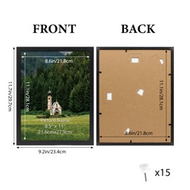 HORLIMER 8.5 x 11 Picture Frame Set of 12, Black Photo Frames 8.5 by 11 for Certificate Diploma Document, Wall Hanging or Tabletop Display