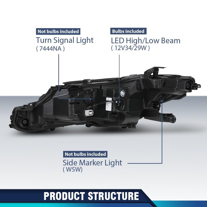 PIT66 Headlight Assembly Right Passenger Side Compatible with Toyota Camry