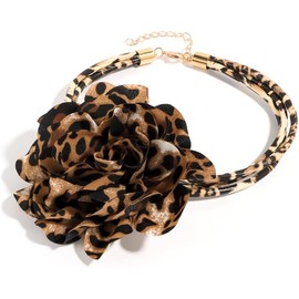 Gargantilla con estampado de leopardo y flores grandes en capas, cadena de piel sintética floral, collares ajustables, accesorios de fiesta, joyería para mujer